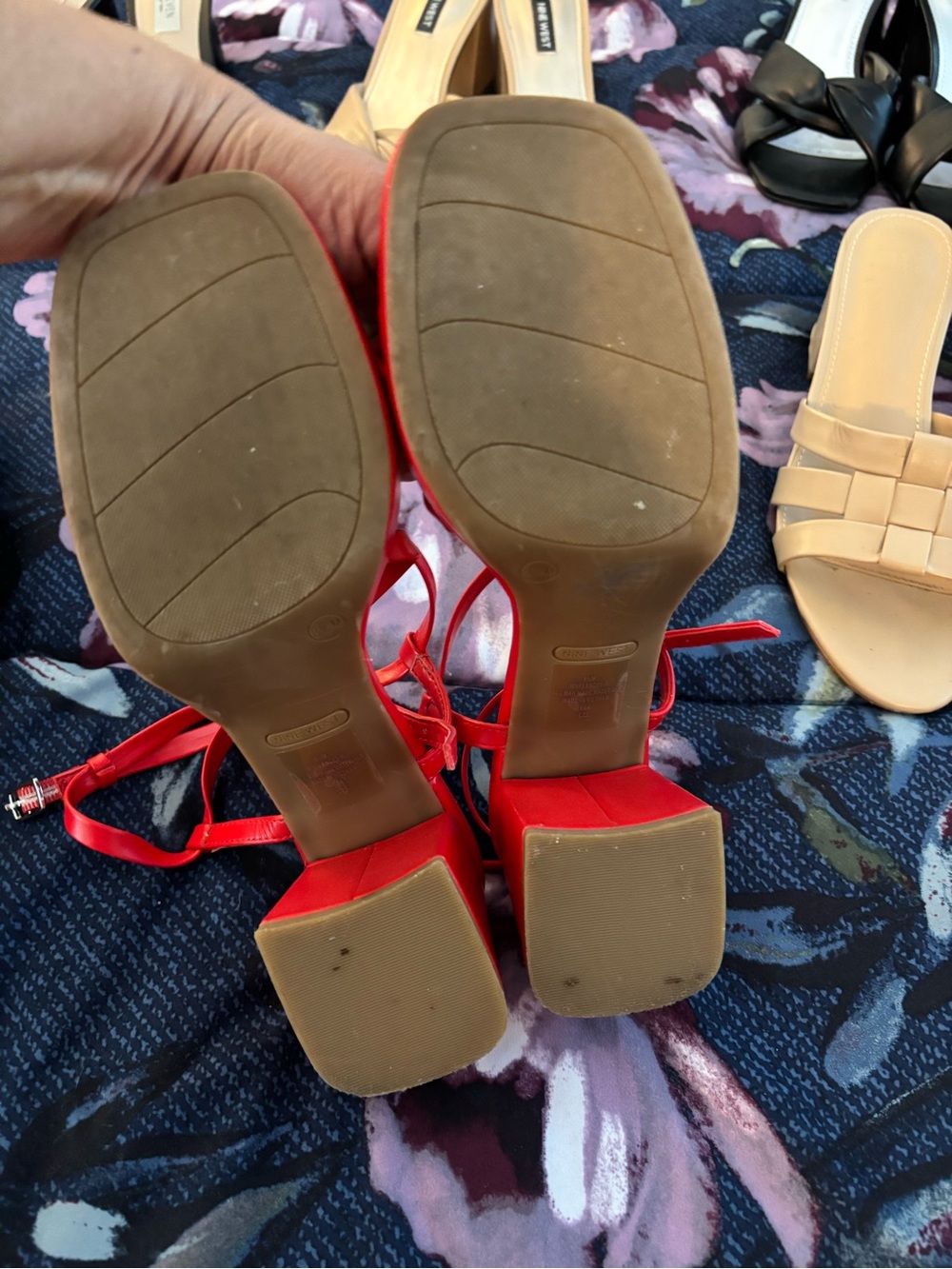 Nine West Red Strappy Block Heel Sandals - Picture 7 of 7